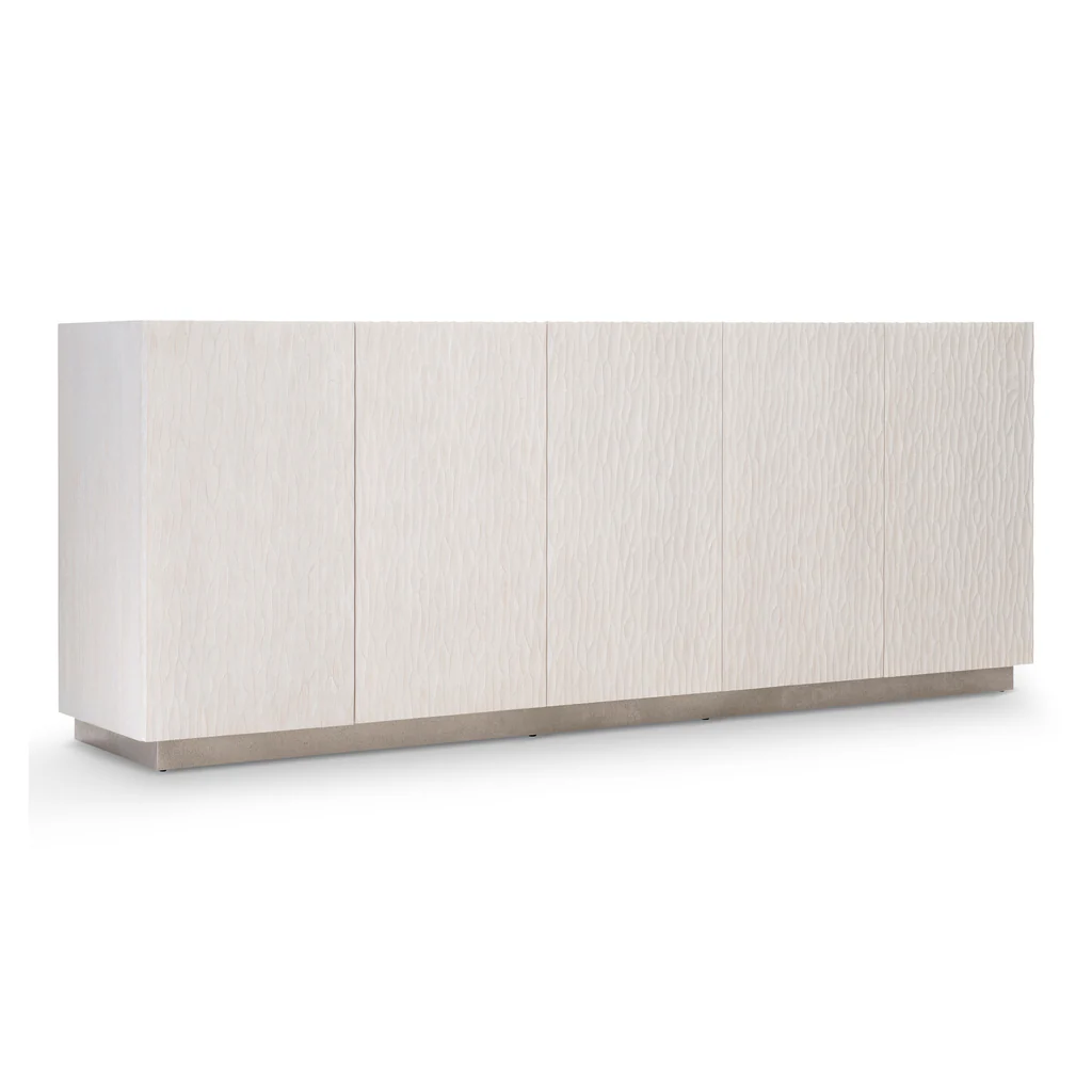 Credenza Office Storage - Meuble TV moderne blanc texturé ondulé,